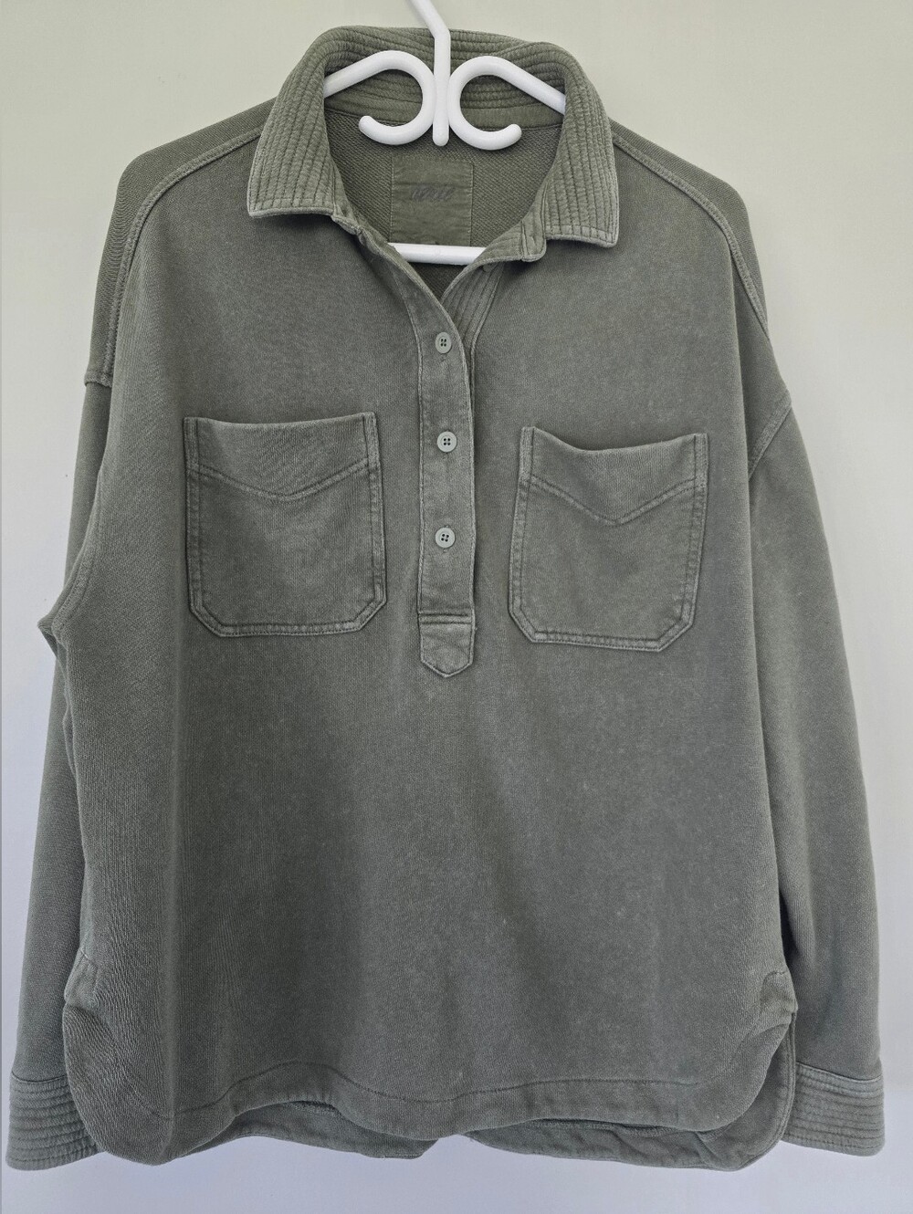 Aerie Vintage Wash Military Green Button-Front Pullover.Small.Womens Oversized!